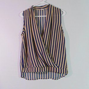 Love Riche Women's Sleeveless Top size M, Tan/navy